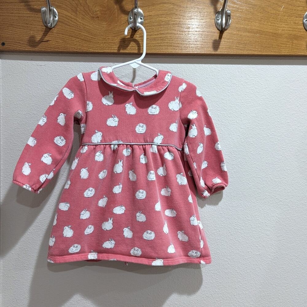 Baby Boden Dress Girls Sz 18-24m Pink Bunny Sweatshirt Peter Pan Classic